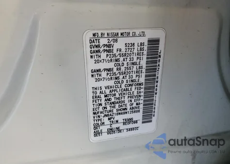 2009 Nissan Murano S from USA, damaged, VIN JN8AZ18W49W125686